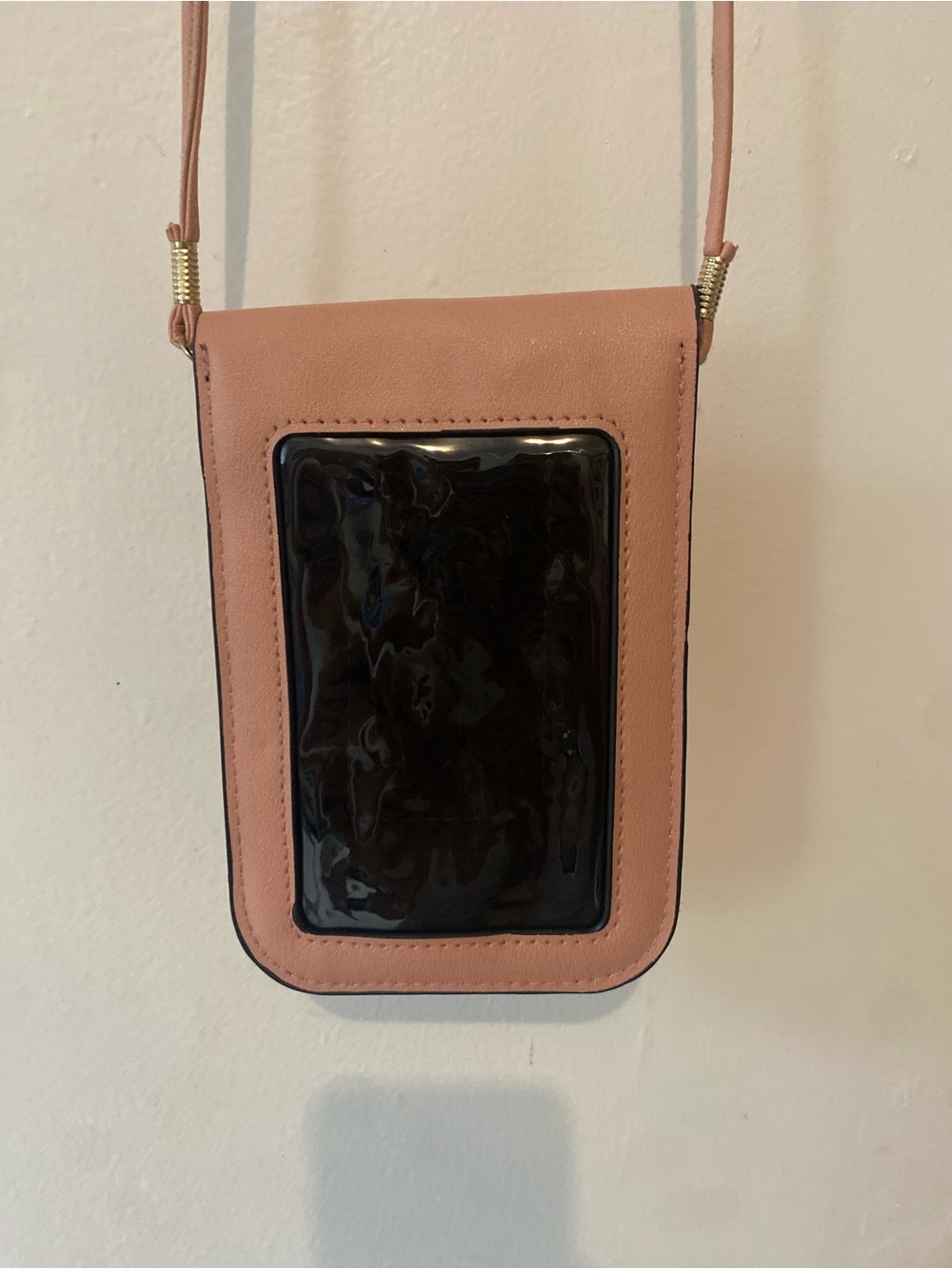 Bijoux Terner Dusty Pink Crossbody Phone Bag with Black Gloss Panel